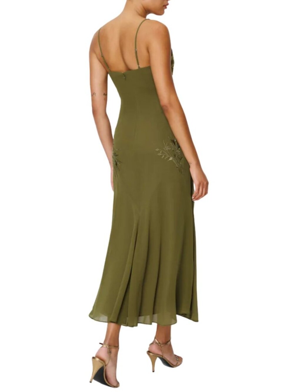 REFORMATION Ziva Dress Olive Green Embellished Maxi NWT $698 Sz 4 - Picture 3 of 3
